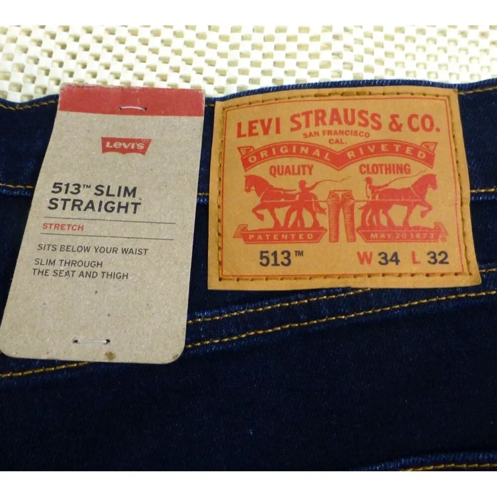 Levis 513 Slim Straight Stretch Jeans 34X32 Mens Original Riveted Denim - Picture 3 of 10